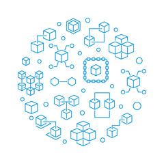 Fototapeta na wymiar Blockchain crypto vector round blue modern illustration in outline style