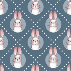 Cute cartoon rabbits. Seamless pattern. Sweet bunny