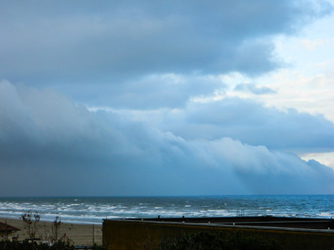 Italy, Mediterranean sea, stormy clouds in Rimini in winter.