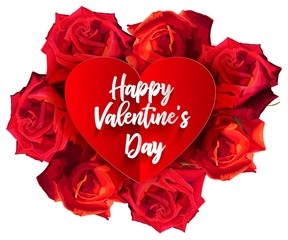 Happy Valentine text with red roses on background