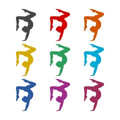 Silhouette of a gymnast woman icon or logo, color set