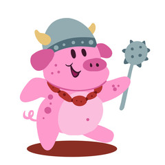 Fototapeta premium Viking pig wearing sausage necklace
