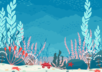 Underwater nature background. Vector cartoon Illustration