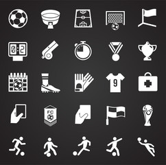 Soccer icons set on black background for graphic and web design, Modern simple vector sign. Internet concept. Trendy symbol for website design web button or mobile app