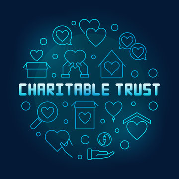 Charitable Trust Round Vector Blue Outline Illustration On Dark Background