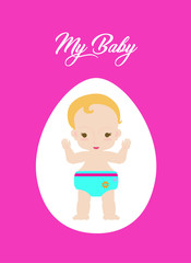 Card design with cute human baby in cartoon style. Vector illustration.