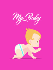 Card design with cute human baby in cartoon style. Vector illustration.