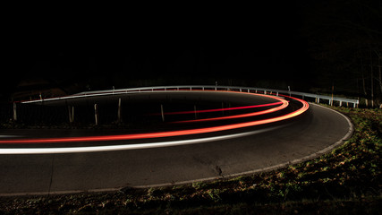 light trails from car in a curve