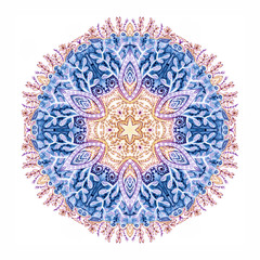  lace watercolor mandala with branch and leaves