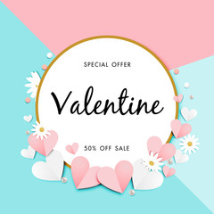 Paper art of Valentine's day Sale Off Background Vector