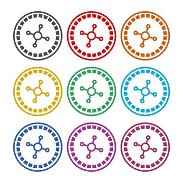 Casino roulette wheel flat icon or logo, color set