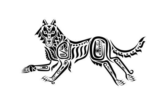 Wolf pattern in tribal tattoo style. Vector illustration.
