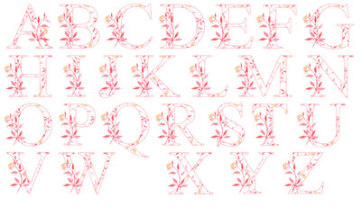alphabet with pink leaves