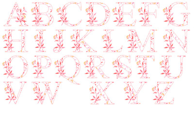 alphabet with pink leaves