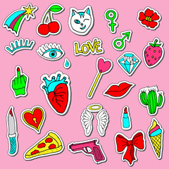 Colorful set of doodle fashion patch badges
