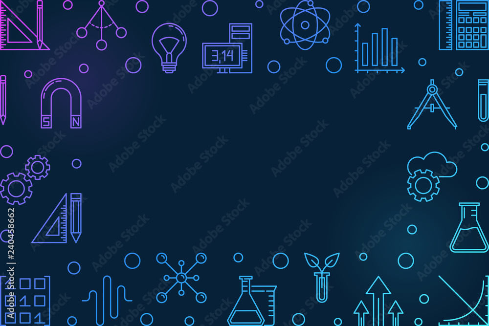 Aufkleber stem blue horizontal frame with empty space for text. vector education bright illustration in thin l