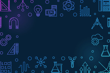 STEM blue horizontal frame with empty space for text. Vector education bright illustration in thin line style on dark background © tentacula