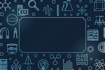 STEM learning blue modern horizontal frame. Vector science concept illustration in thin line style on dark background