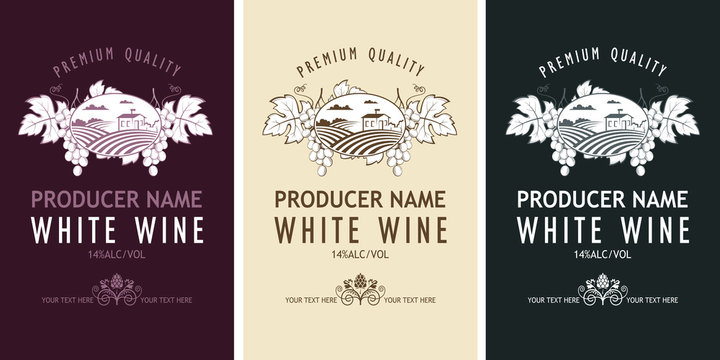 collection of vintage labels for wine bottles with grapes