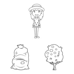 Vector illustration of farm and agriculture icon. Collection of farm and plant vector icon for stock.