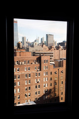 Rare New York city view through an elevator window