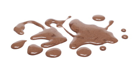 Spilled chocolate milk puddle isolated on white background