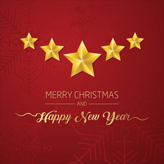 Fototapeta na wymiar Merry Christmas and New Year Typographical with Golden Stars Icon