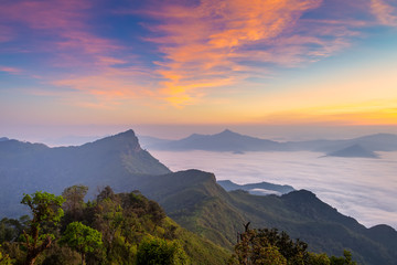 Landscape of sunrise on Mountain at  of Phu Chi Dao ,Thailand