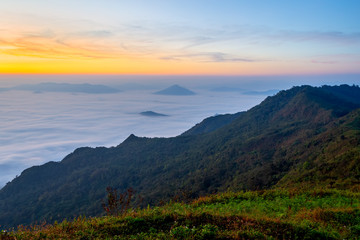 Landscape of sunrise on Mountain at  of Phu Chi Dao ,Thailand