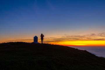 Beautiful Landscape of sunrise on Mountain at  of Phu Chi Dao ,Thailand