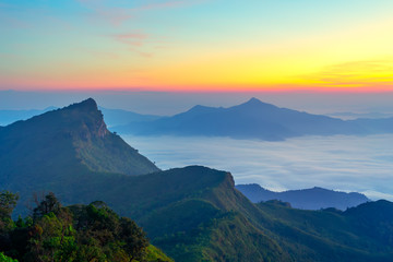 Landscape of sunrise on Mountain at  of Phu Chi Dao ,Thailand