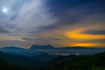 Landscape of sunrise on Mountain at Doi Luang Chiang Dao, ChiangMai ,Thailand