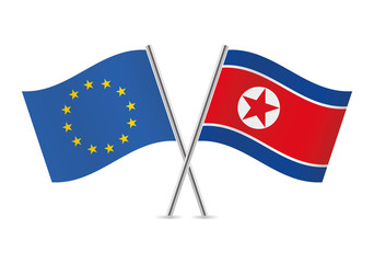 European Union and North Korean flags. Vector illustration.