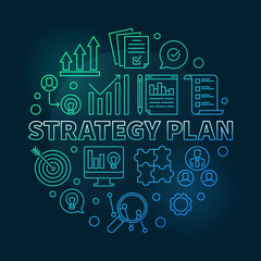 Fototapeta na wymiar Strategy Plan vector circular colored illustration in linear style on dark background