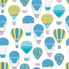Summer hot air ballon seamless pattern. Balloon festival design. Creative uneven decoration.