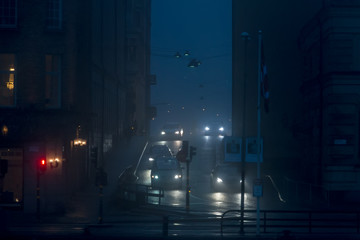 foggy winter evening in Stockholm