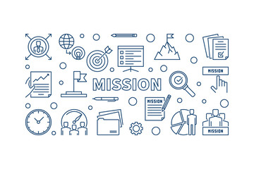 Vector Mission blue concept outline horizontal illustration or banner on white background