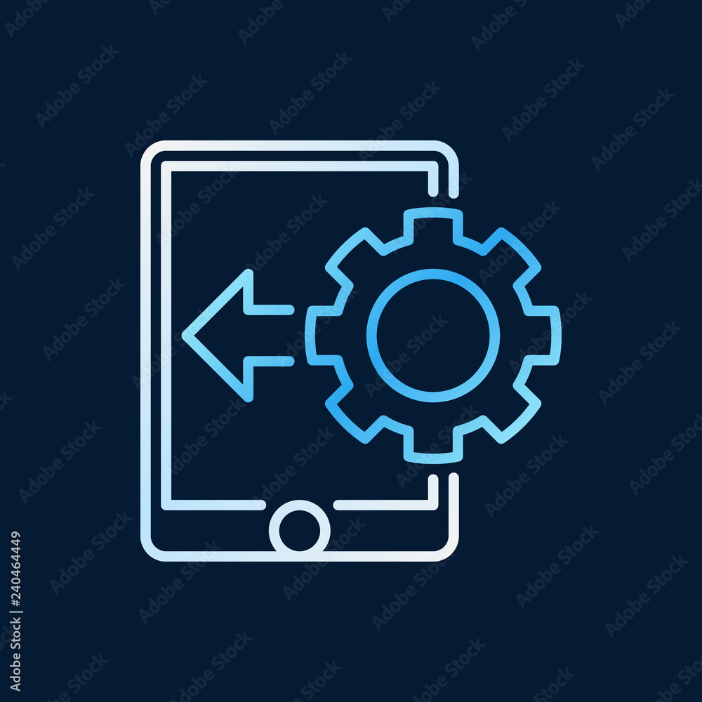 Poster tablet with gear vector modern icon in outline style. mobile application building concept sign on da