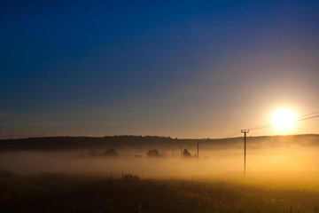foggy morning with mist and line