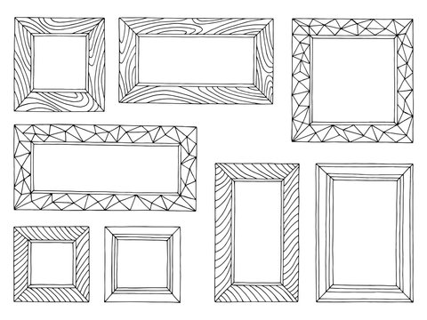 Picture frame graphic black white isolated sketch set illustration vector
