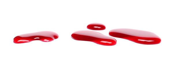 Spilled red wine puddle isolated on white background 