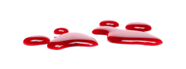 Spilled red wine puddle isolated on white background 