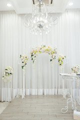beautiful decor for wedding ceremony indoor. summer