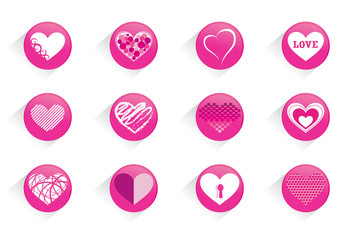 Pink icons with hearts on valentine's day.