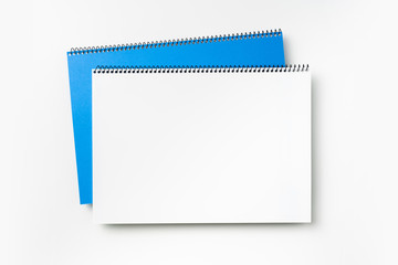 Top view of blue spiral notebook