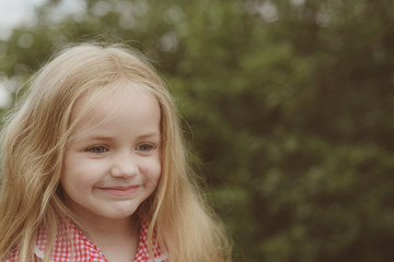 Fototapeta premium When I am myself I am happy. Little girl with blond hair. Small girl wear long hair. Happy little child with adorable smile. Small child happy smiling. A fine crop of hair