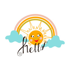 Fototapeta premium Cute Sun and cloud with inscription 