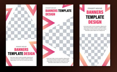 Set of vertical web banners with place for photo and abstract triangles.