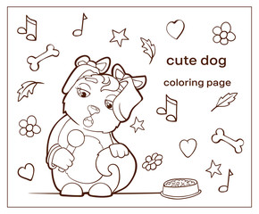 Cartoon character cute dog. Coloring page puppy.