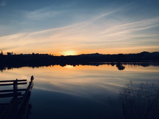 Sunset at reservoir